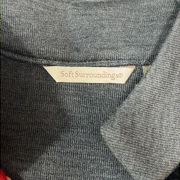 Soft Surroundings GRAY wool sweater BLACK velvet trim Runway Pullover womens Lrg - Picture 10 of 13